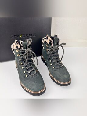 Cole Haan Waterproof Hiking Boots Women’s Size 11 Black Leopard Fur Lined